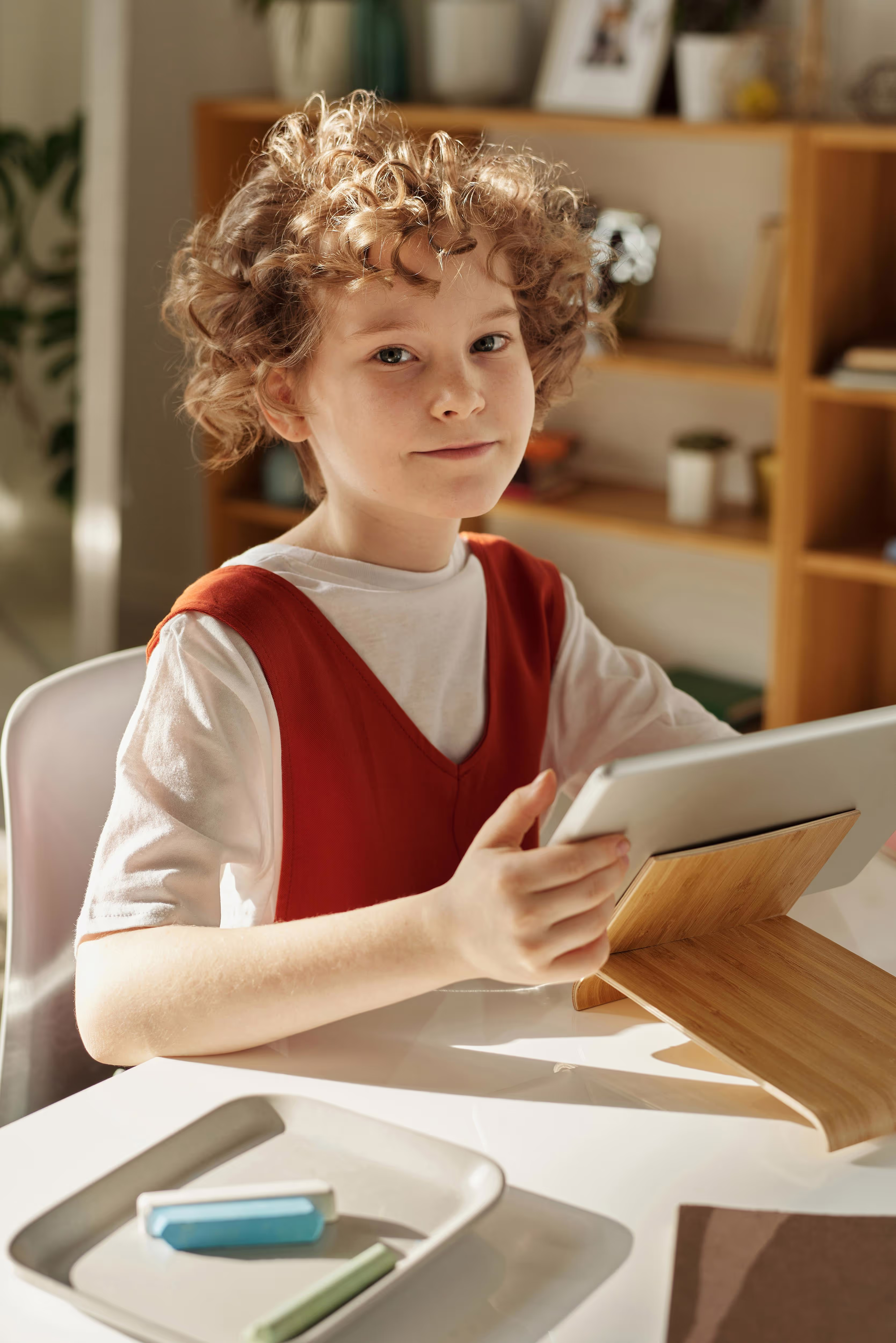 A mentor working with a learner in a bright workspace